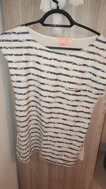 T-shirt marinière dentelle bleu/blanc