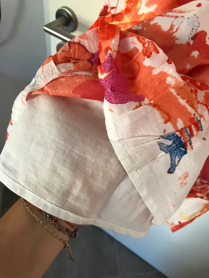 Robe en coton Esprit blanche à fleur orange taille 36 - photo numéro 7