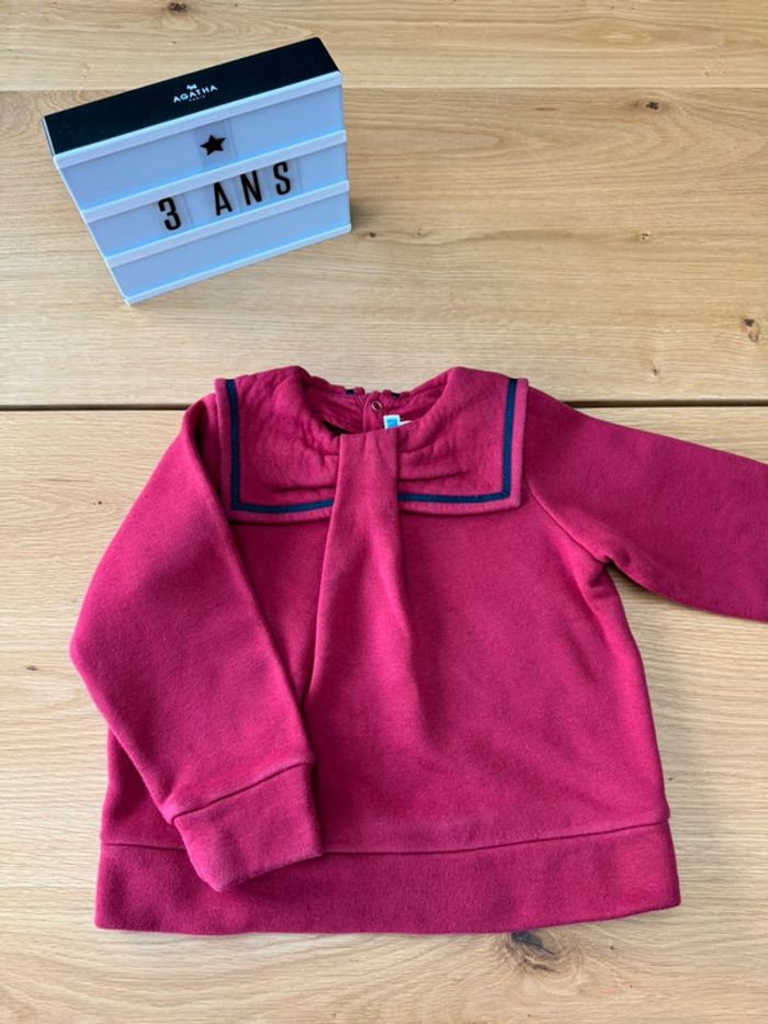 Sweat rouge bordeaux maxi col carré noeud - Taille 3 Ans
