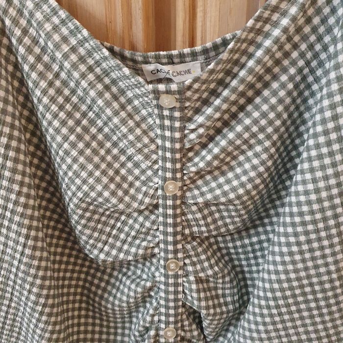 Très joli hait en vichy blanc et vert olive Taille XL Cache cache - photo numéro 2