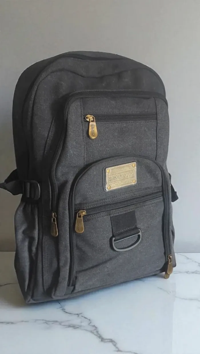 Sac à dos en toile gris foncé multi poches neuf - photo numéro 2