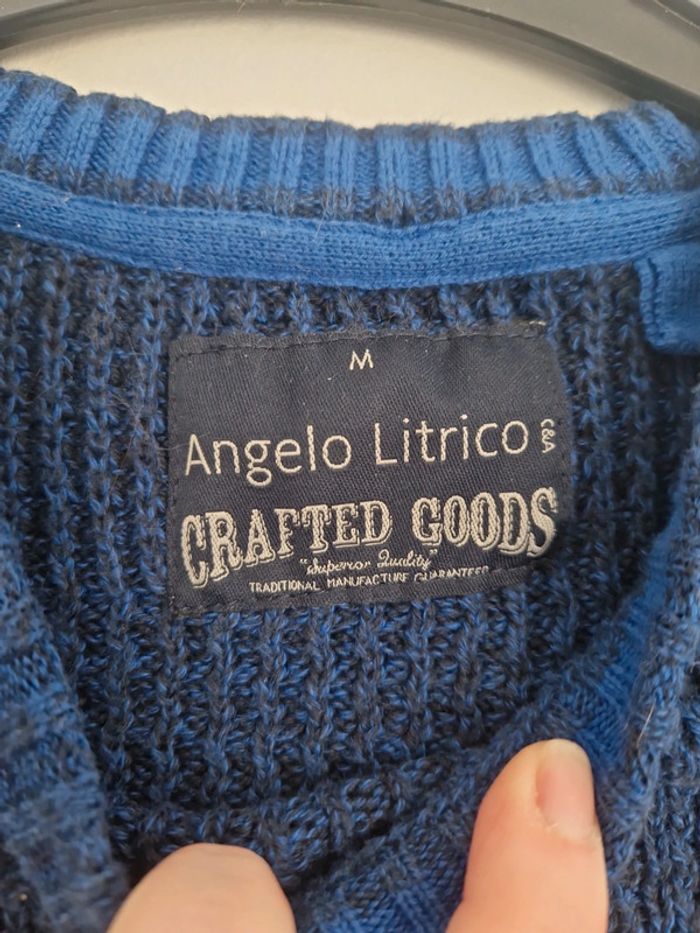 Pull homme col rond hiver grosse maille bleu 100% coton Taille M TBE angelo litrico - photo numéro 2
