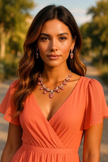 Parure boucles d oreilles et collier perles et corail