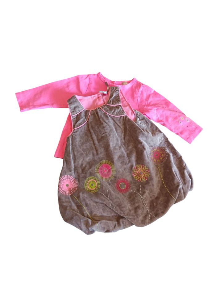 Ensemble robe tee-shirt 6 mois orchestra gris et rose - photo numéro 5
