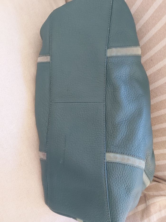 Sac à main cabas turquoise &  anse tressé - photo numéro 4