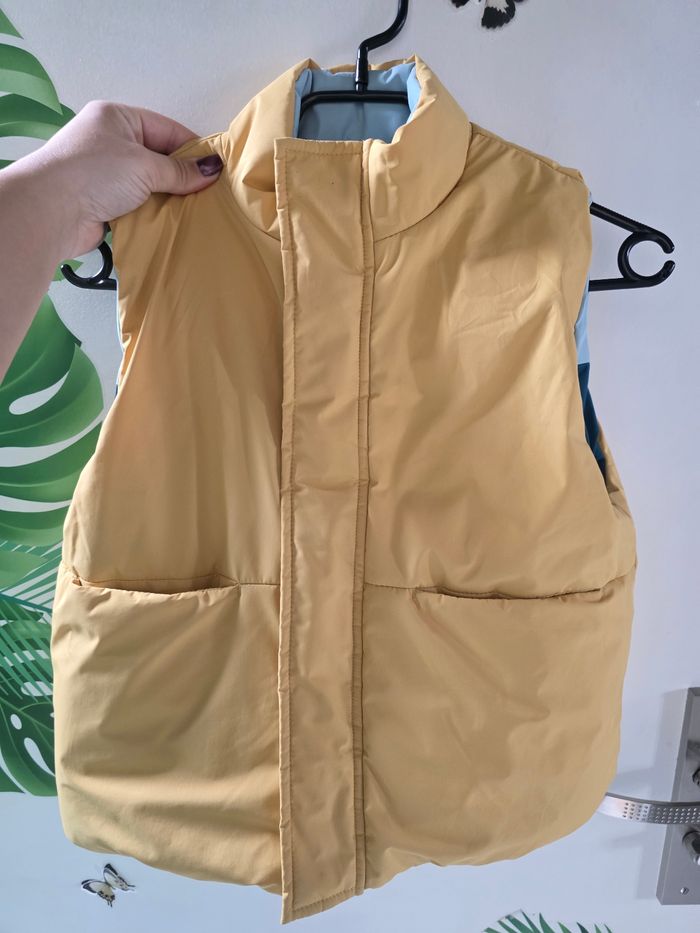 Gilet / Doudoune Sans Manches Réversible - 2 en 1 (Bleu Canard / Moutarde) - photo numéro 3