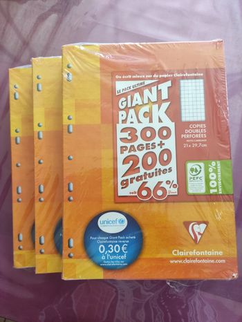 🪷 Lot de 3 paquets de copies doubles perforées - Clairefontaine