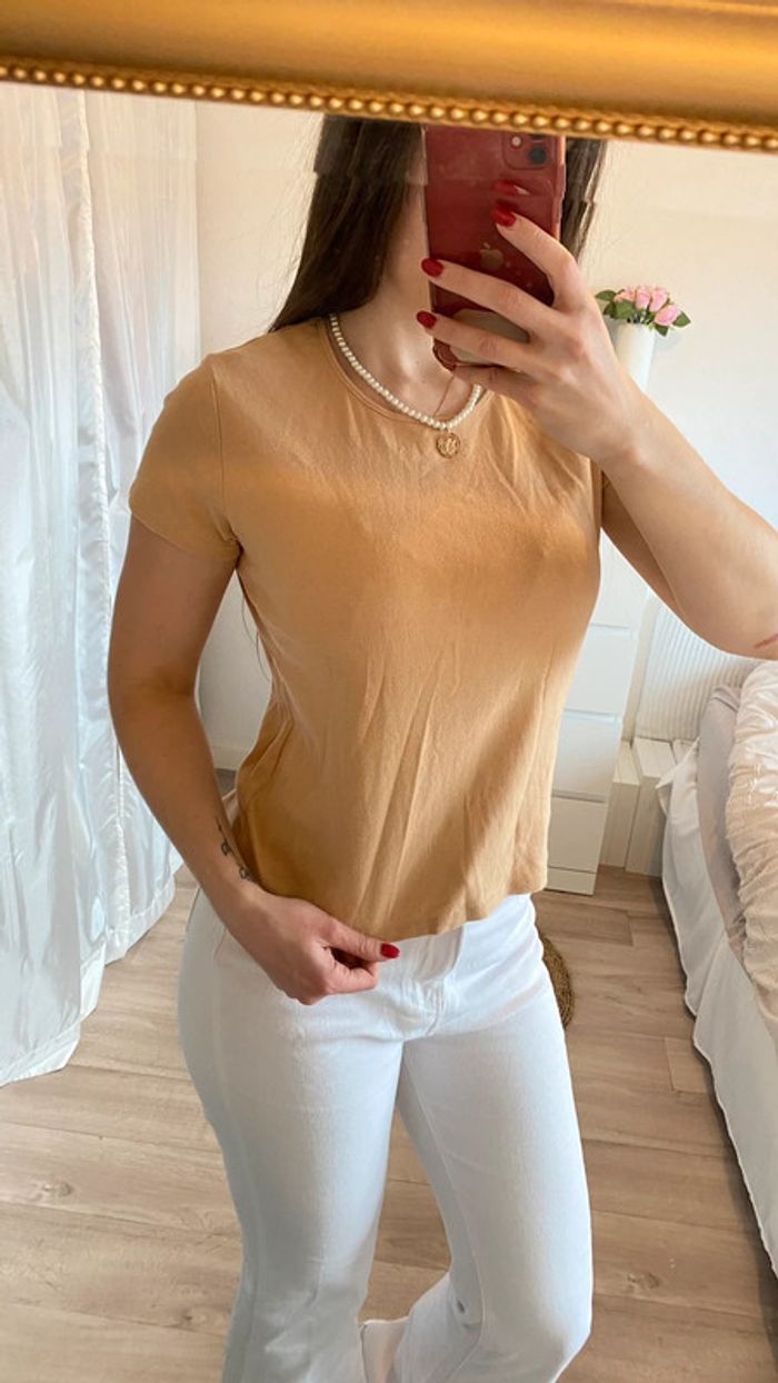 T shirt beige manche courte vintage