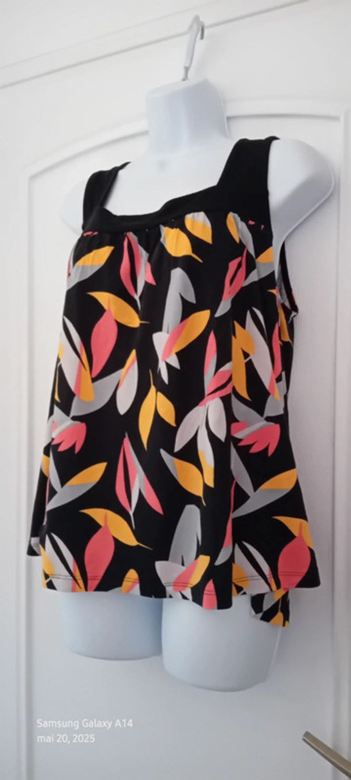Tunique débardeur motif feuillages coloré noir femme 46 blanche porte - photo numéro 7