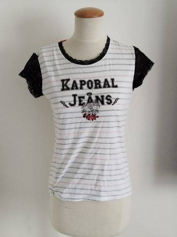 Tee-shirt blanc manches courtes noir dentelle Kaporal taille 16 ans 