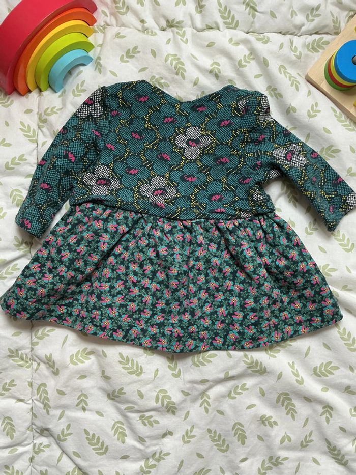 robe manches longues vert motifs fleurs rose 3 mois du pareil au même - photo numéro 7