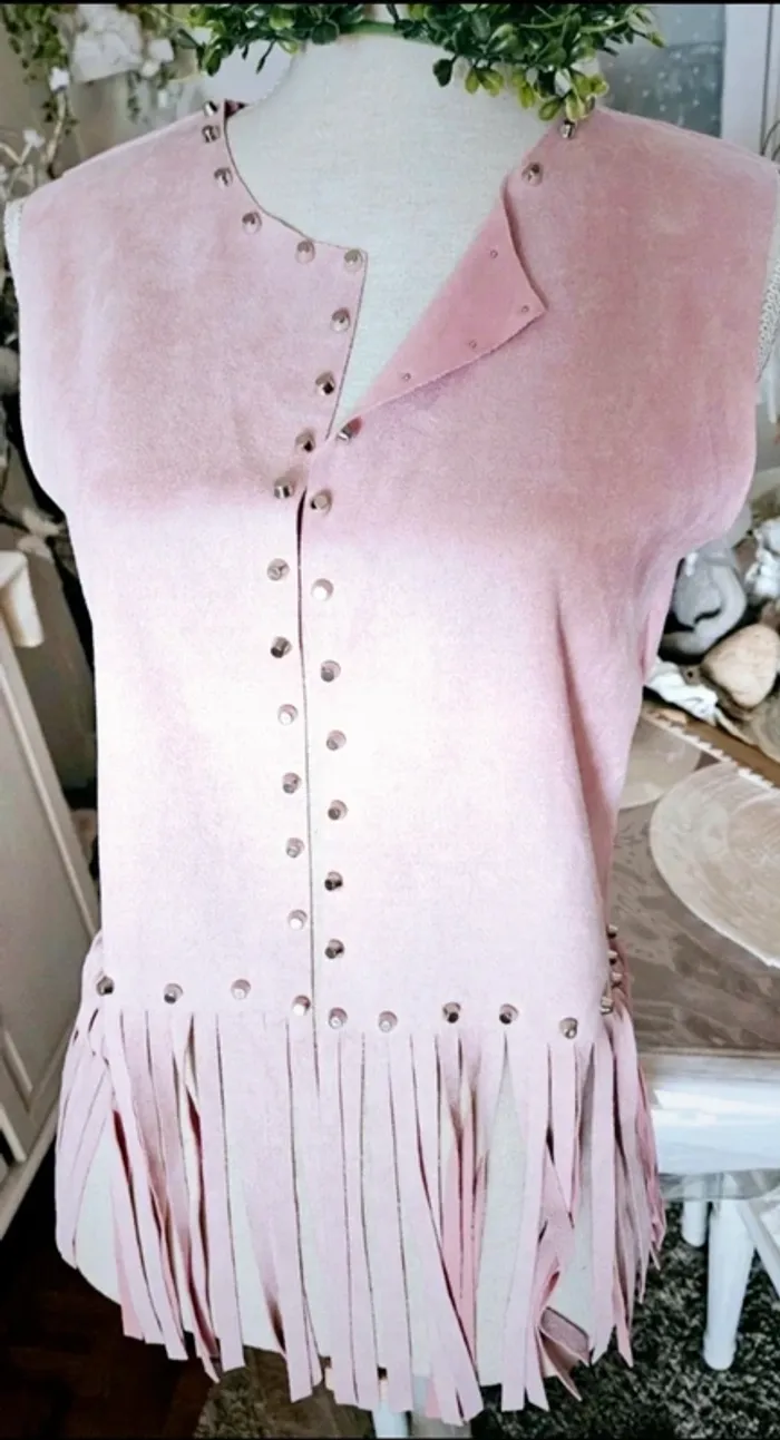 Veste bohème rose franges Italian Style Taille 38/40 Neuve - photo numéro 4