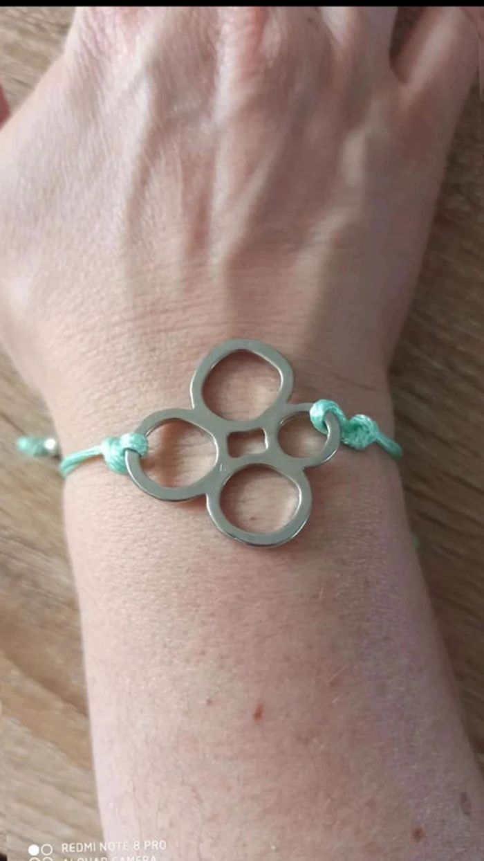 Bracelet lien vert argenté - photo numéro 3