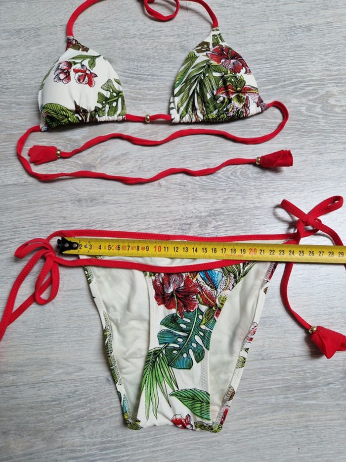 Maillot de bain bikini 2 pièces Etam fleurs tropicales étiquette de taille coupée convient à un 34 - photo numéro 4