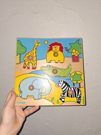Puzzle en bois Djeco animaux 🦁🦓 | Puzzle bébé à boutons | Bon état