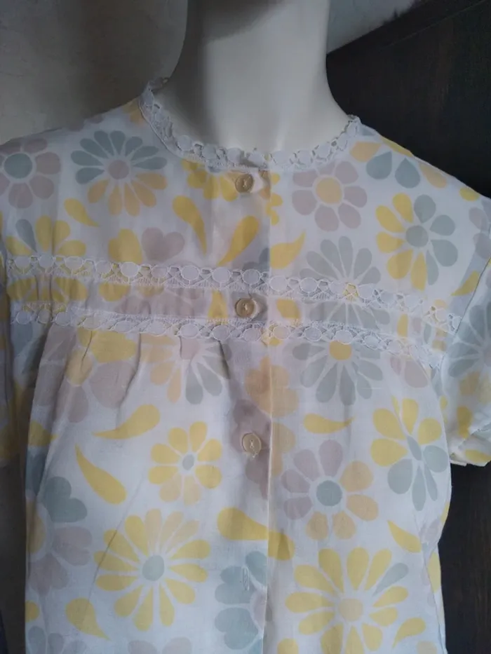 Chemise nuit vintage pyjama pajama night dress sleeping fleurs flower - photo numéro 2