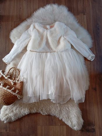 Billieblush 💖 robe cérémonie 4 ans blanc avec gilet a poil