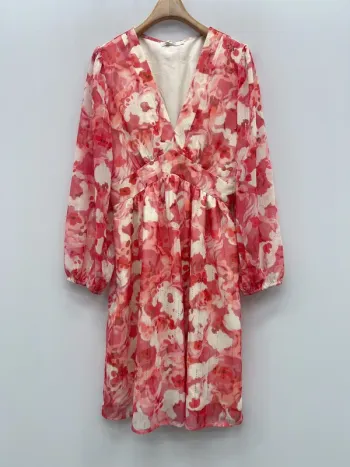 Robe courte été fleur rose