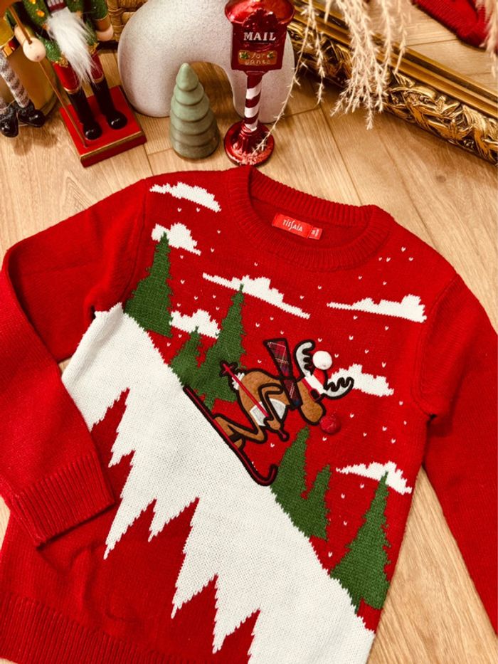 Taille 6 ans pull Noël garçon Tissaia rouge * cerf ski * 🎄 - photo numéro 2