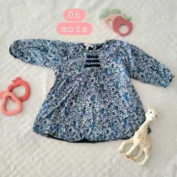 Robe liberty bleu manches longues 06mois