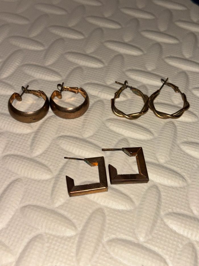 Lot de 3 boucles d’oreilles dorées, cuivrées - photo numéro 7