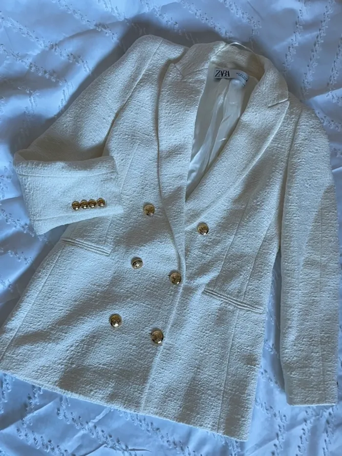Veste blazer Zara tweed croisé taille S - photo numéro 8