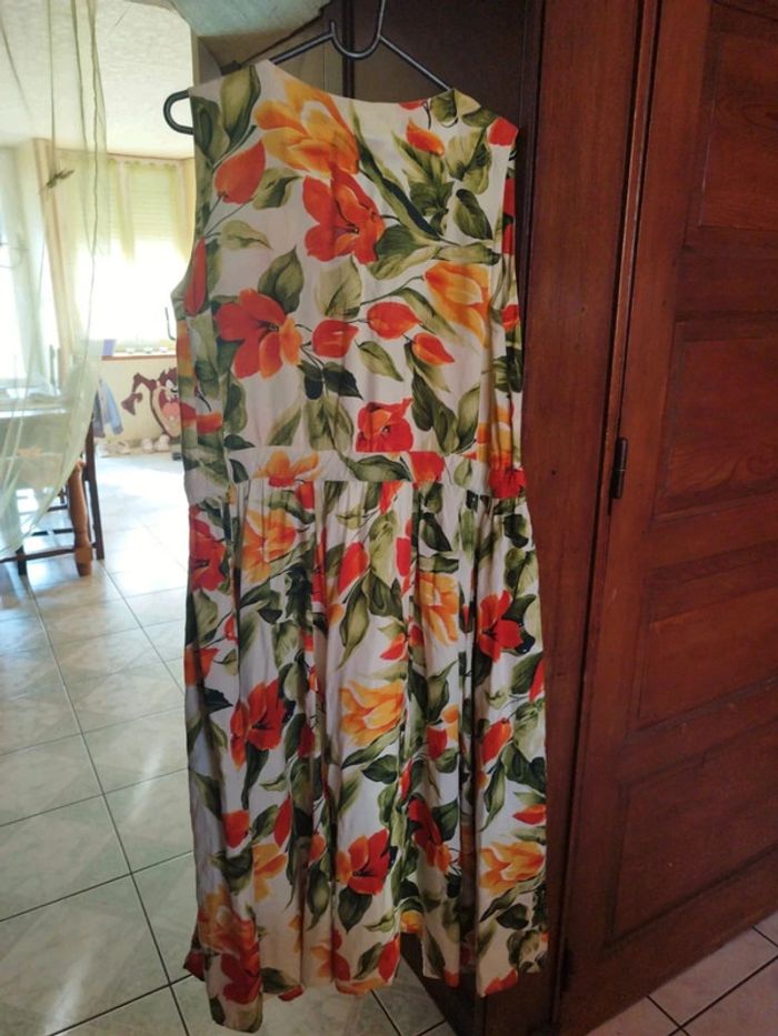 Robe longue blanche fleurie taille S/36 vintage dress floral - photo numéro 9