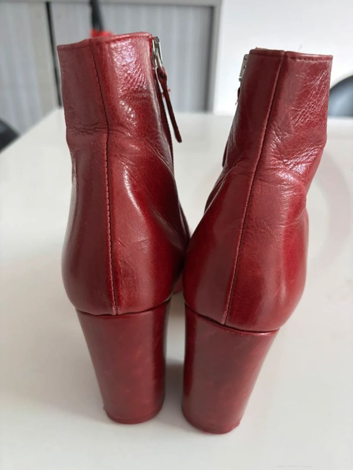 Bottine en cuir rouge Zara à talons carré taille 38 - photo numéro 2