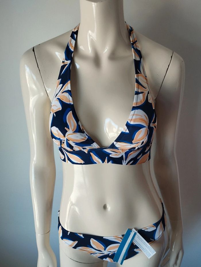 Maillot de bain 2 pièces Paddé feuillage bleu encre taille 36 - photo numéro 2