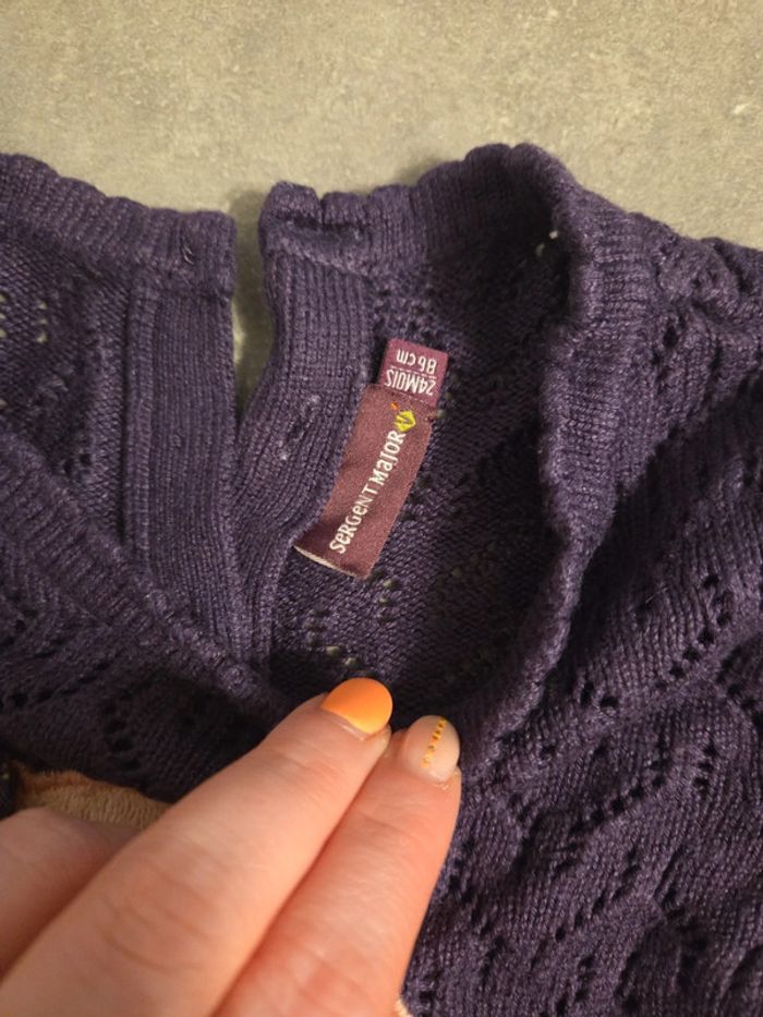 Robe manche longue hiver fille effet tricot violette motifs T24mois sergent major - photo numéro 2
