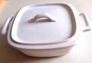 Lot de 2 terrine cassolette blanche et bleu. Porcelaine. 
