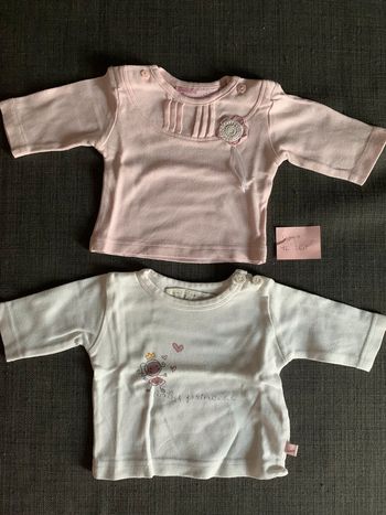 Lot de 2 tee shirt naissance fille rose pâle et blanc / beige