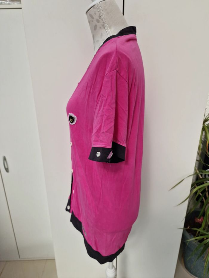 T-Shirt Fashion Rose Fuchsia Noir Blanc Avec Boutons - photo numéro 5