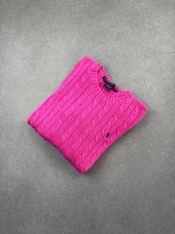 Pull d’hiver torsadé en maille Ralph Lauren rose col rond taille L femme