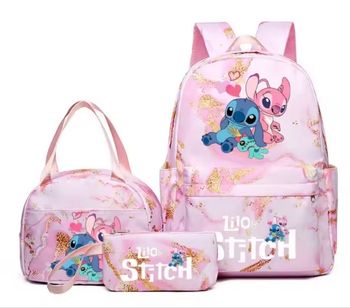 Ensemble sac à dos grande capacité 3 pièces Stitch sac à dos, sac à collations et plumier assortis NEUF