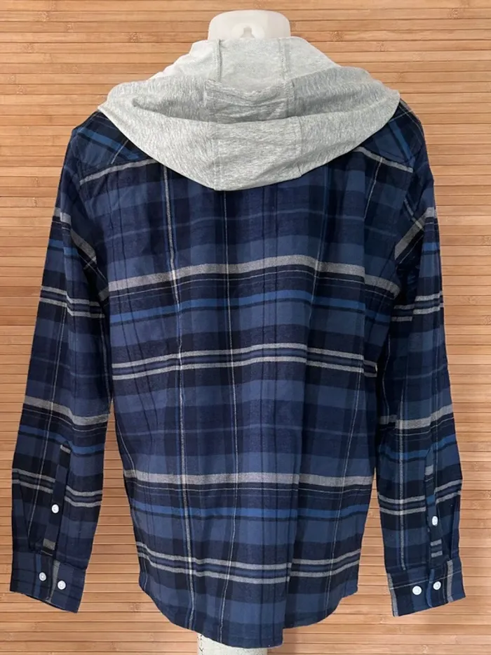 Chemise-veste en flanelle à capuche pour homme taille S bleu marine - photo numéro 4