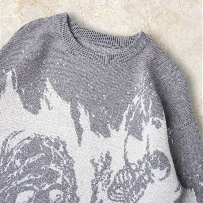 Knit Yeux Diable Sweater Y2K Vintage Oversized 90s Taille M  – Crewneck Old School Americain Streetwear - photo numéro 3