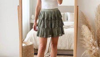 Jupe bohème Made in Italy coton & soie – volants dentelle – taille élastique – très bon état