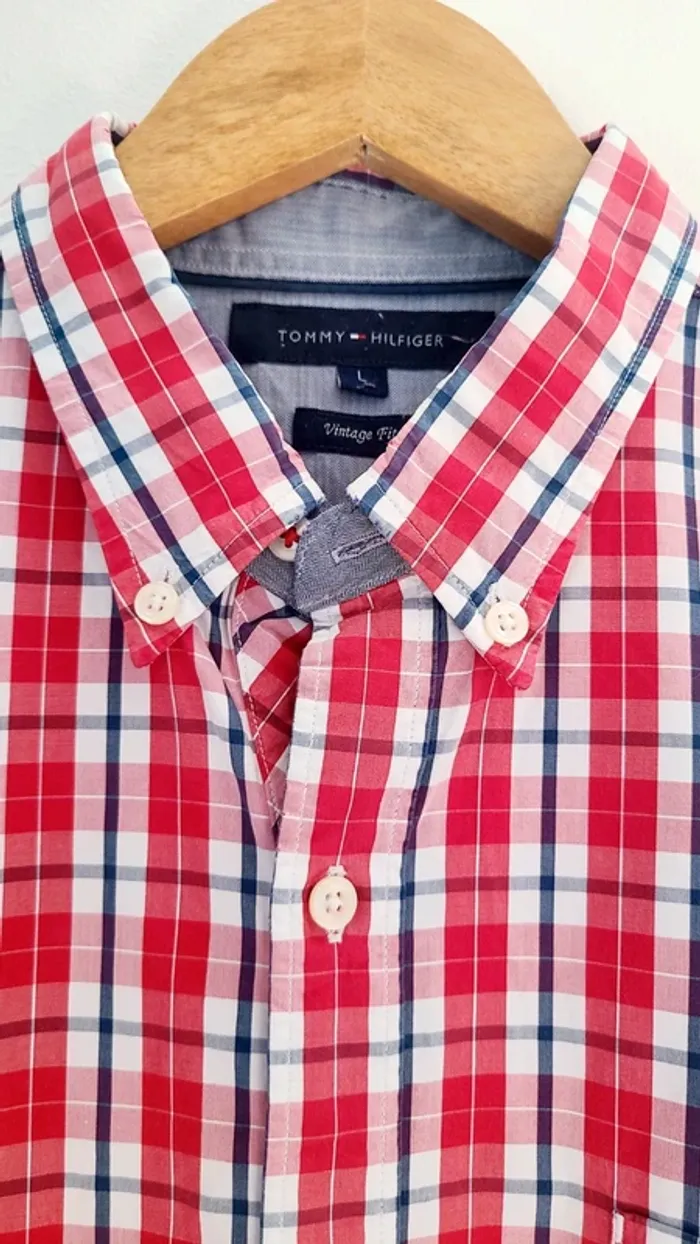 Chemise à carreaux rouge Tommy Hilfiger taille L - photo numéro 2