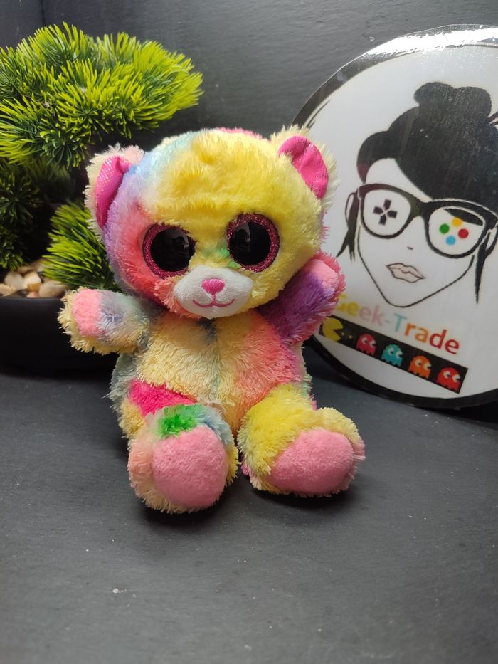 peluche doudou briloo pets gipsy multicolore paillette rose jaune violet Ours - photo numéro 1
