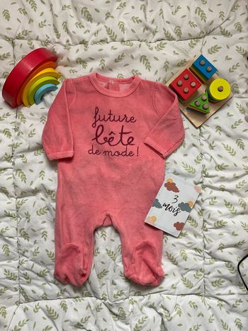 pyjama grenouillère en velours rose 3 mois kimadi
