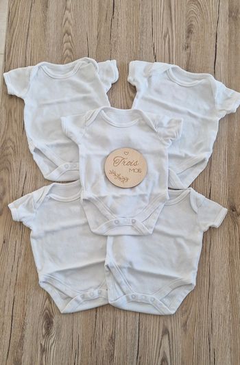 Lot de 5 bodies manches courtes blancs 3mois