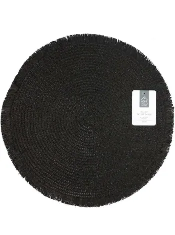 Set de table rond Home Deco Factory avec franges noir 38 cm Neuf