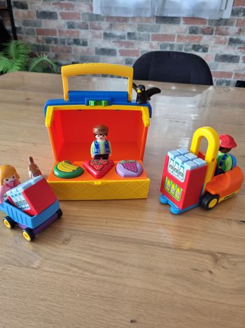 Lot épicerie + chariot élévateur playmobil 1.2.3 complet 