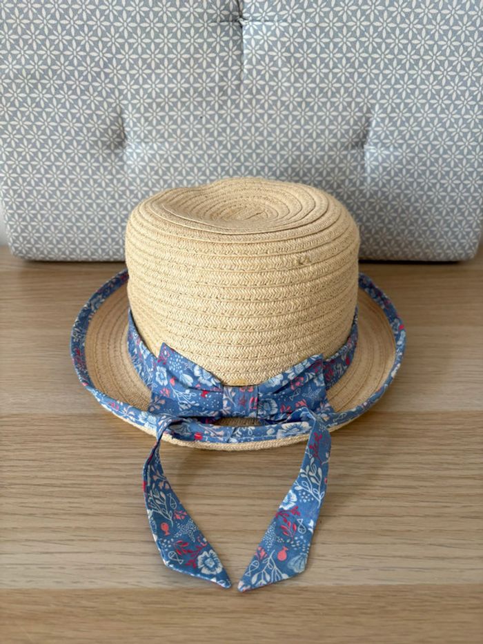 Chapeau Effet Paille "Ruban Fleuri Bleu" - photo numéro 2