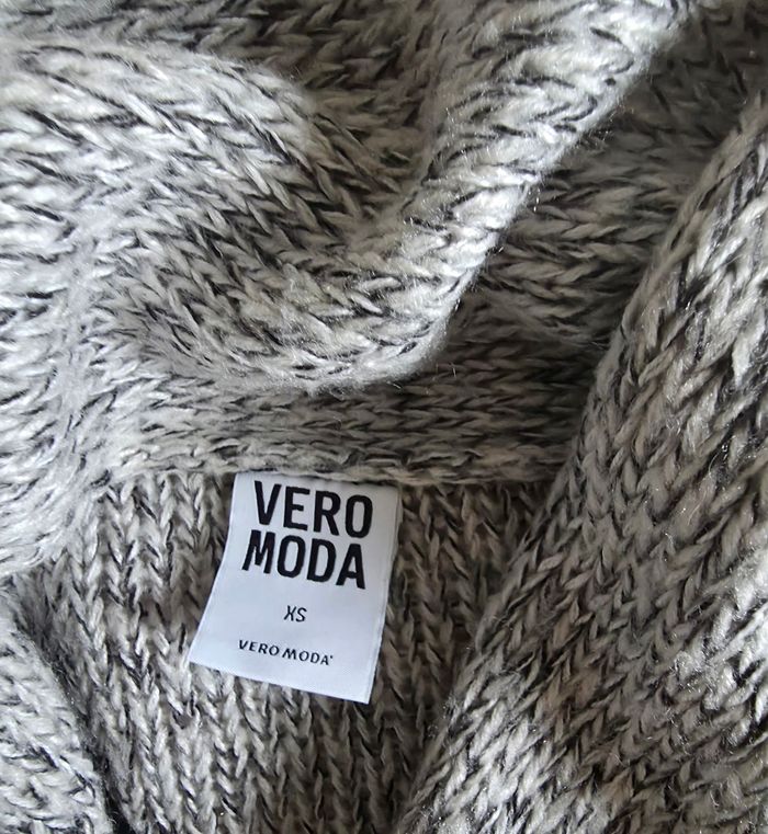 Vero Moda Gilet Long Maille Chinée Gris Blanc XS - photo numéro 4