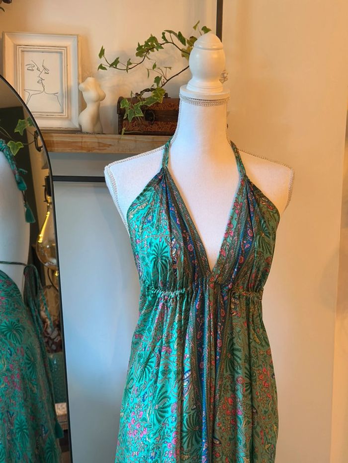 Robe longue imprimé fleuri, dos nu, en soie taille U - photo numéro 5