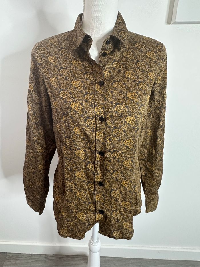 Chemisier à fleurs baroque jaune moutarde et noir Madeleine T40 L