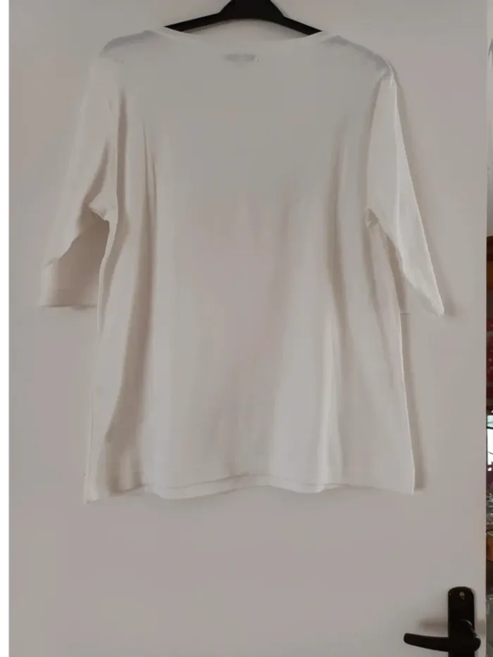 Haut blanc taille XL 100% coton manches 3/4 - photo numéro 2