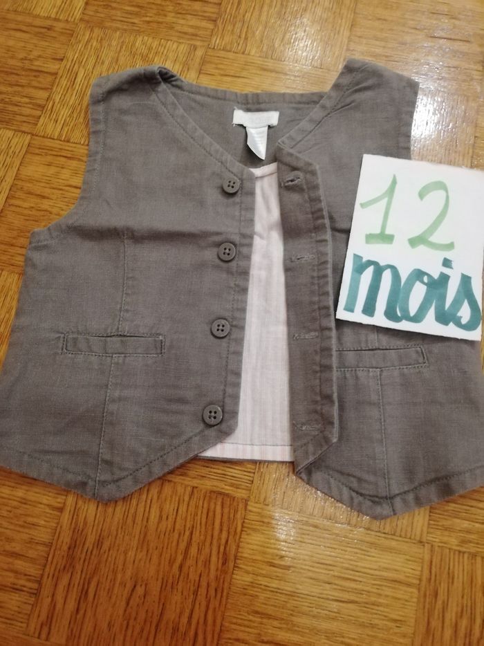 Gilet à boutons manches courtes garçon 12 mois gris